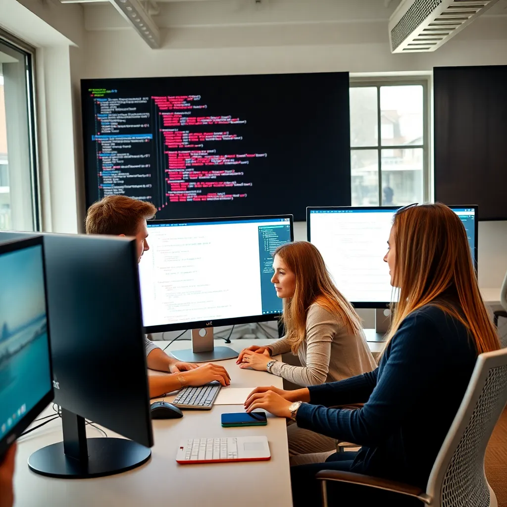 Een professionele werkplek met laptop waarop SQL-code zichtbaar is