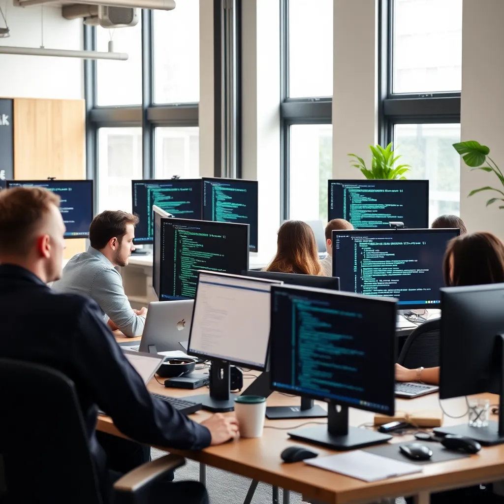 Professionele Nederlandse werkomgeving met database ontwikkelaar aan het werk